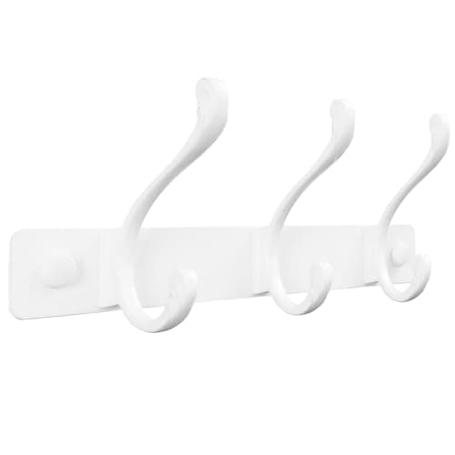 Image of Sevenpers 3 White Coat Hooks for Wall, Stainless Steel Wall Hanger with Double Hooks for Hanging Jacket Bag Keys Towel Hats, Heavy Duty Wall Mounted Coat Rack Clothes Rail for Bathroom Bedroom Door