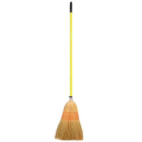 Image of Red Gorilla Traditional Standard Corn Broom in Yellow with Natural Straw Bristles Outdoor or Indoor Sweeping Brush for Yard Stable Garden Wooden Handle 1.5m