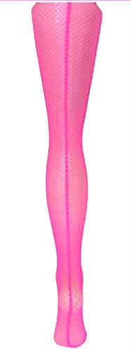 Image of MYSASI Women's Seamed Fishnet Tights (XL, Neon Pink & Neon Pink Seam)