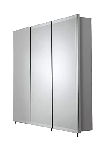 Image of Croydex Westbourne Mirror Bathroom Cabinet - 3 Door Large Storage Unit with 2 Adjustable Shelves, Wide Angle Hinges and an Easy Hang 'N' Lock Installation, 76 x 91.5 x 13CM (White Steel)