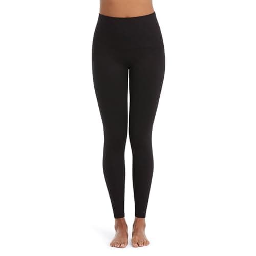 Image of Spanx Seamless Leggings - Comfortable Athletic Wear - Core & Tummy Control for Shaping - Natural Waist Fit - Black - X-Small