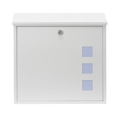 Image of Burg-Wachter MB08 Aire Wall Mounted Galvanised Steel Lockable Weatherproof Post Box - White - 37x36x11cm