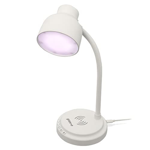 Image of groov e Astra LED Lamp - Touch Control Desk Light with Built-in Wireless Charger, & Bluetooth Speaker - 9 LED Colour Modes for Mood Lighting - Type-C USB Powered - White