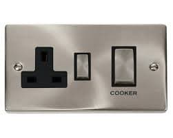 Image of Click Deco VPSC504BK Satin Chrome Ingot’ 45A 2 Gang Single Cooker Switch Black Insert … …