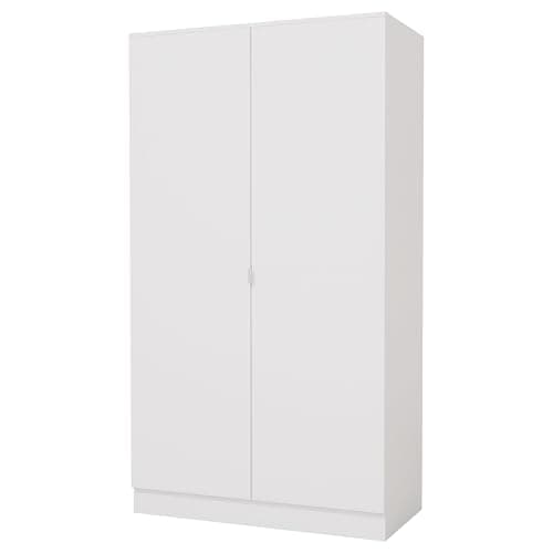 Image of Nera 2 Door Wardrobe with Shelves and Hanging Rail, Storage Solution for Bedroom or Hallway, Wide Large Size Bedroom Storage W 100 x D 48 x H 180 cm (White)