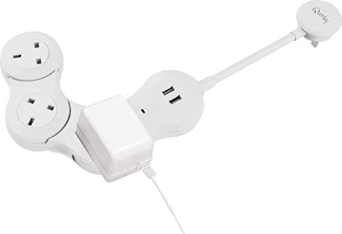 Image of Quirky Pivot Power Desktop Bendable 3 Socket 2 USB White Extension Lead Extension Cord