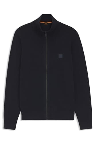 Image of BOSS Mens Kanozip S Knitted Jacket in Cotton and Cashmere