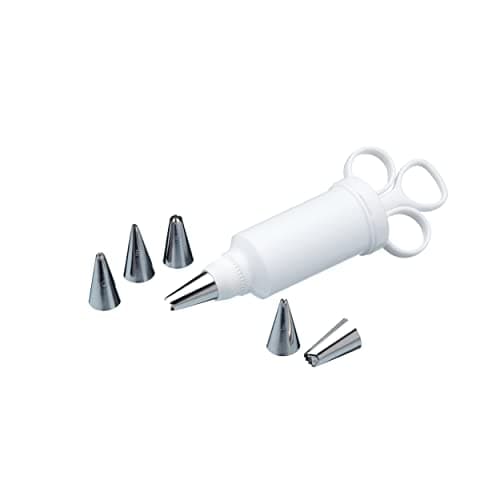 Image of KitchenCraft Sweetly Does It Biscuit and Cake Decorating Icing Syringe with 6 Piece Piping Nozzle Set, Plastic/Stainless Steel