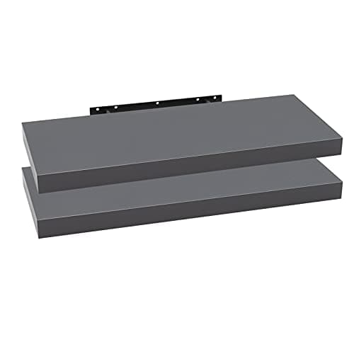 Image of WOLTU 2 Pcs Floating Shelf Dark grey Wooden Wall Storage Display Shelf 60cm Long RG9319dgr-2