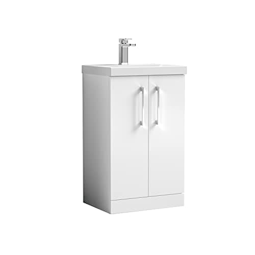 Image of nuie ARN101D Arno Modern Bathroom Floor Standing 2 Door Vanity Unit with Thin-Edge Ceramic Basin, 500mm, Gloss White