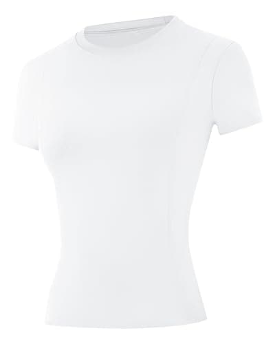 Image of Runhit Women’s Sports Compression T Shirt – Short Sleeve Training Top, Breathable & Quick Dry for Gym Fitness Running Yoga, White M