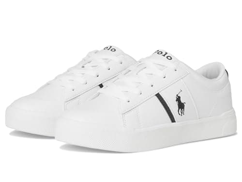Image of Polo Ralph Lauren Frazier (Big Kid) Women's Trainers, White/Navy Blue, 23.2 cm
