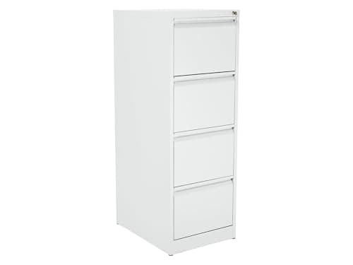 Image of The Workplace Depot Filing Cabinet – Lockable 2, 3 or 4 Drawer Steel Storage Unit in Black, White or Grey with Adjustable Hanging Rails, Space-Saving Organiser for Home & Office (White, 4 Drawer)