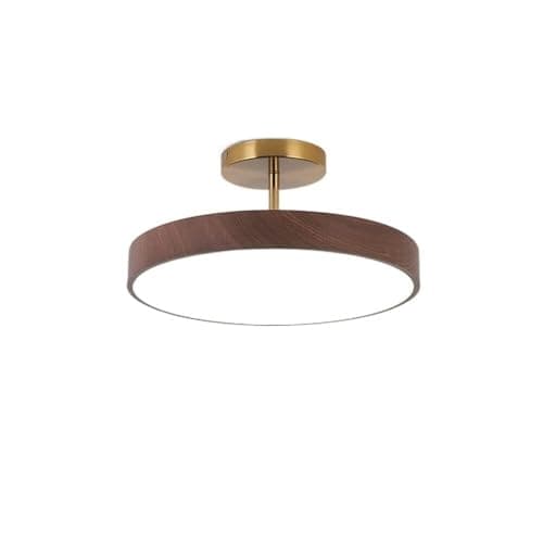 Image of Semi Flush Mount Ceiling Light Japanese Modern Ceiling Lamp Bedroom 24W LED Study Round Wood Grain Room Living Room Ceiling Lighting(Walnut Color)