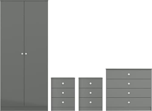 Image of Seconique Denver 2 Door Wardrobe Bedroom Set in Grey Gloss