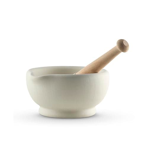 Image of Vitrified Porcelain Pestle and Mortar Set for Grinding and Crushing Herbs, Seeds and Nuts, Size 3, 15.2cm Diameter, White, MB947005
