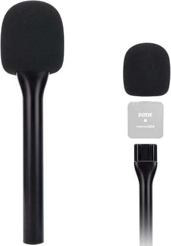 Image of SUNMON Rode Handheld Wireless Mic Stand With Pop Filter, Holder for Wireless Go 2/Pro, DJI Mic 2, Interview Mic Adapter for Go/ME - Stable Grip for On-Camera, Vlogging, Podcast Interviews