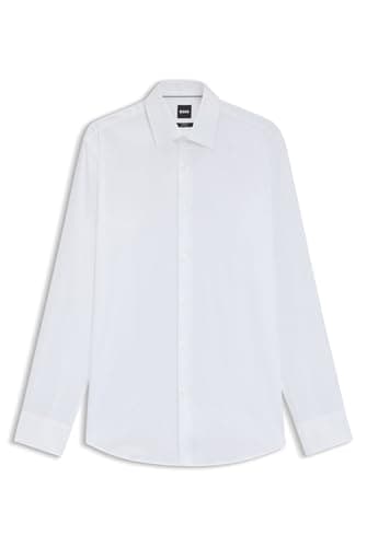 Image of BOSS Mens H-HANK-kent-C1-214 Slim-fit Shirt in Easy-Iron Cotton poplin White