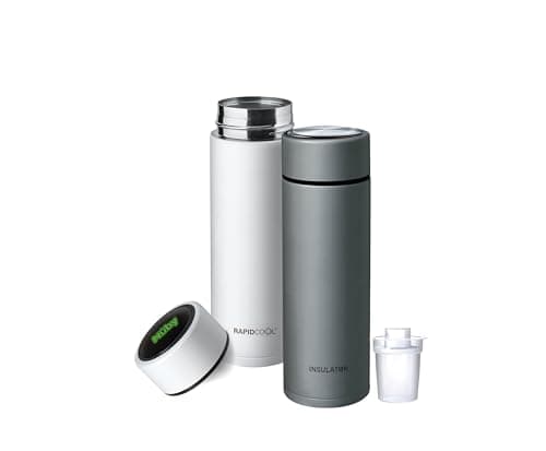 Image of Nuby RapidCool Portable Baby Bottle Maker Twin Pack - Formula Feed in 2 Minutes | Ideal for Travel Bottles and Night Feeds | Includes Milk Powder Dispenser, Digital Lid & Flask (White)