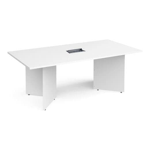 Image of Office Monster Pennington rectangular boardroom table 2000mm x 1000mm in white with central cutout and Aero power module