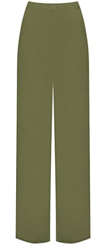 Image of WearAll Ladies Palazzo Wide Leg Flared Elasticated Stretch Plus Size Plain Trousers Khaki Green 16/18