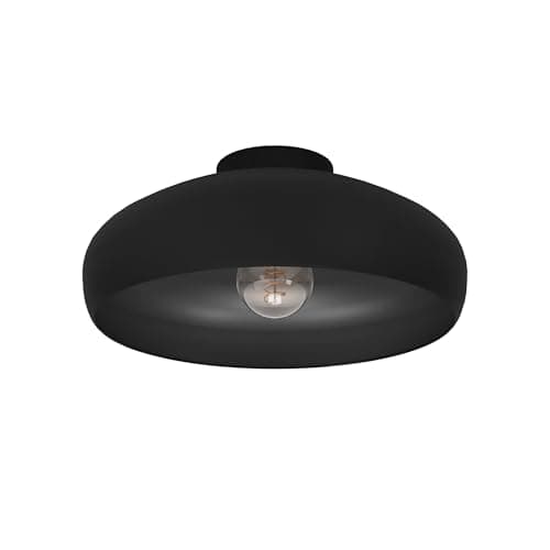 Image of Eglo Mogano Flush Ceiling Light, Black Metal Industrial Design Lighting, Living Room, Bedroom and Hallway Lamp, E27 Socket