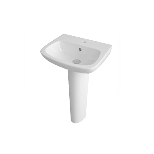 Image of Balterley 450mm Bathroom Sink, Full Pedestal Ceramic Soft Square Bowl Bathroom Wash Basin Sink with Overflow, 1 Tap Hole, Floor Standing Basin Sinks for Cloakroom - 450 x 350 x 810mm (White)
