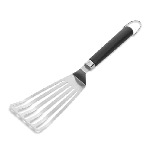 Image of Weber Flexible Grill Plate Turner (41cm), made of stainless steel, slotted design, angled edges, non-slip comfort grip, dishwasher safe - Silver (6780)