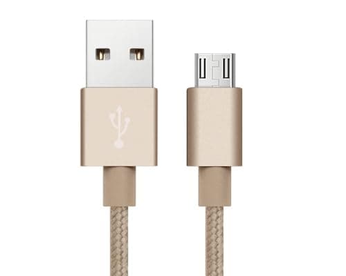 Image of iTechCover Braided USB Cable Charging Cord/Charger Power Lead Wire Compatible with PLANTRONICS EXPLORER 500 BLUETOOTH HEADSET/Gold / (1m / 3.3ft)