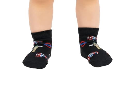 Image of Licensed London Underground Baby Socks 6–12 Months – Soft Cotton Infant Socks with Tube Train, Big Ben & Roundel Design – Breathable Anti-Slip Comfort Fit (Black Baby Size 6-12 Months)