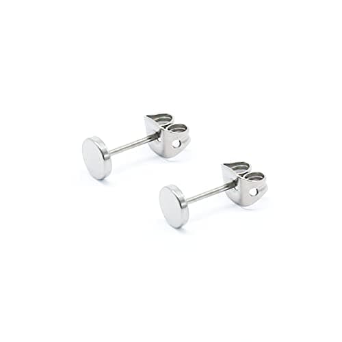 Image of Artskin G23 Titanium Flat Dot Stud Earrings for Women Men Girls Earrings Hypoallergenic Nickel Free 5mm Silver Round Disc Stud Earrings for Sensitive Ears (5mm, Silver)