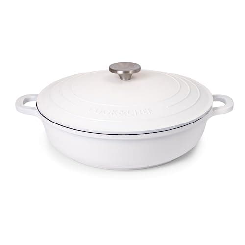 Image of Casserole Dishes with Lid Oven Proof – Non Stick Shallow Dutch Oven – Induction Cooking Pot – Oven Safe Aluminium Stockpot – 3.9L, 28cm, Cream – by Nuovva