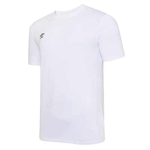 Image of Umbro Mens Club Leisure T-Shirt White/Black M 100% Cotton Stacked Logo Crew Neck Short-Sleeved