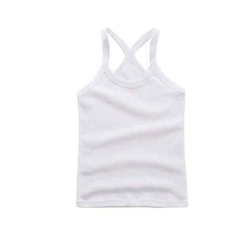 Image of Toddler Sleeveless Basic Sling T Shirt Summer Cool Cotton Crop Tops Kids Comfort Soft Thin Spaghetti Strap Vest Underlayer Casual Plain Sport Activewear (White, 8-9 Years)