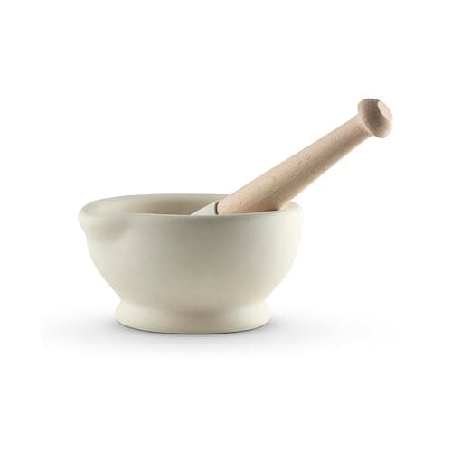 Image of Vitrified Porcelain Pestle and Mortar Set for Grinding and Crushing Herbs, Seeds and Nuts, Size 2, 13.35cm Diameter, White, MB947004