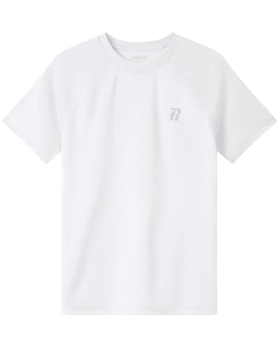 Image of Runhit Rash Vest Kids Short Sleeve, UPF 50+ Sun Protection Boys UV Swim Top, Quick Dry Rash Guard T Shirt for Beach Running Fishing Surfing Outdoor Sport, White Age 13-14 Years