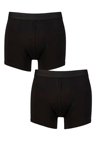 Image of Glenmuir Men’s Cotton Modal Trunks – 2 Pack Soft Breathable Stretch Underwear, Lightweight Comfortable Everyday Boxer Briefs with Elastic Waistband, UK Sizes S–XL Black L