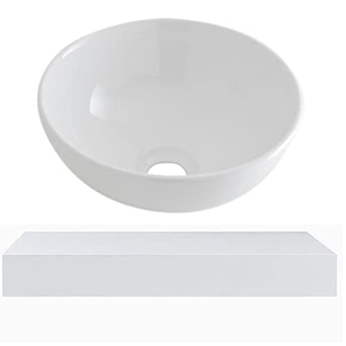 Image of Milano Lurus 600mm Wall Mounted Bathroom Floating Shelf Round Countertop Basin Sink - White