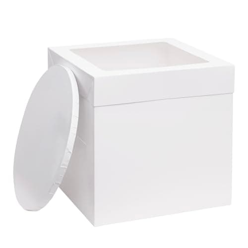 Image of The Baked Studio - 12mm Thick Round White Gloss Cake Drum and Tall Box With Window (10 Inch)