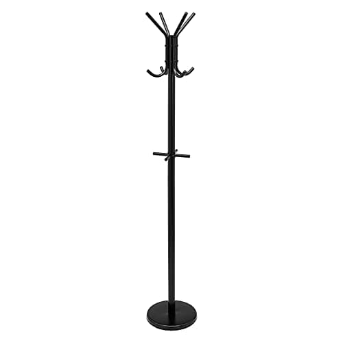 Image of Amazon Basics Hat and Coat Stand Rack, Black, 29.5 x 29.5 x 167 cm (L x W x H)