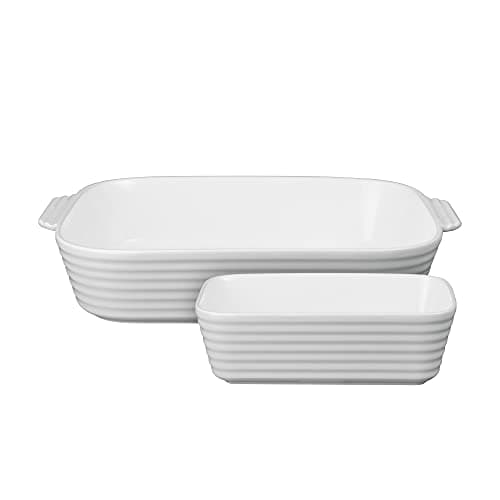 Image of Denby - James Martin Cook Rectangular Dish Set - Small & Large - Stylish & Contemporary Porcelain Oven Dish - Dishwasher, Oven, Microwave & Freezer Safe