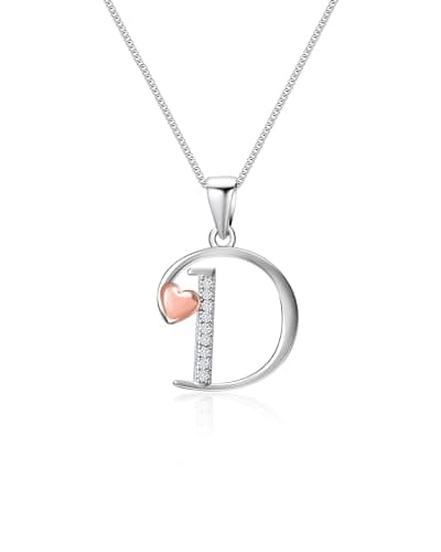 Image of Mesovor 925 Sterling Silver Initial Necklace for Women, Dainty Sterling Silver Letter Cubic Zirconia Necklace Jewelry Gifts for family Mother Sister Wife (Letter-D)