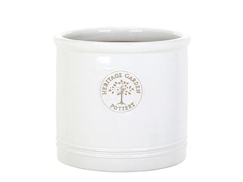 Image of Medium 24cm White Heritage Cylinder Garden Ceramic Planter Plant Flower Pot - Frost Proof