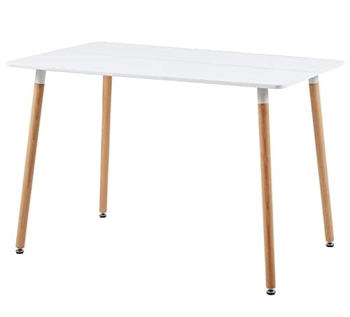Image of FURNITABLE Rectangular Scandinavian Dining Table with MDF Table Top, Beech Wood for Dining Room, Living Room, Office, 110 x 70 x 74 cm, White