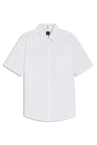 Image of BOSS Mens Relegant 6-Short Regular-fit Shirt in Cotton poplin White