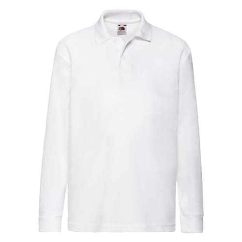 Image of Fruit of the Loom Kids Long Sleeve Pique Polo Shirt White 3-4