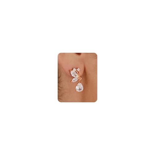 Image of PRTGL Drop Earrings - 14k Rose Gold Plated Sparkle Cubic Zirconia Luxury Drop Earrings for Women Wedding Bridal Party Butterfly design
