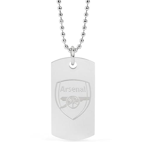 Image of Officially Licensed Arsenal FC Crest Dog Tag Necklace, Stainless Steel Ball Chain, Men's Fan Gift