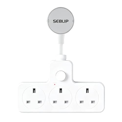 Image of 3 Way Wall Plug Adapter, Short Extension Lead with Smart Switch, 13A 3120W Power Socket Extender for Home Office, White