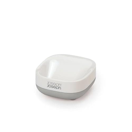Image of Joseph Joseph Bathroom Slim, Compact, Soap Dish Holder with non-slip base - White/Grey